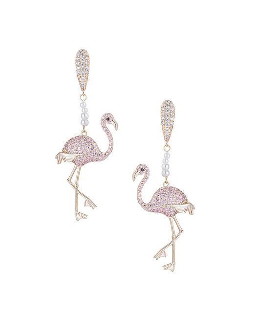 Eye Candy LA Luxe Goldtone Faux Pearl Crystal Flamingo Drop Earrings