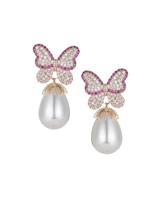 Eye Candy LA Goldtone Crystal Glass Pearl Drop Earrings