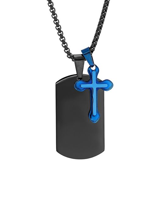 Anthony Jacobs Two-Tone Stainless Steel Cross Dog Tag Pendant Necklace