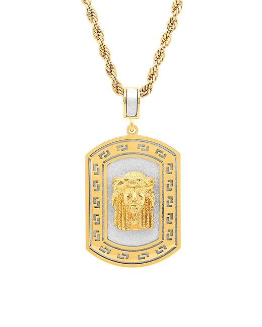 Anthony Jacobs 18K Goldplated Stainless Steel Sandblast Jesus Head Dog Tag Pendant Necklace