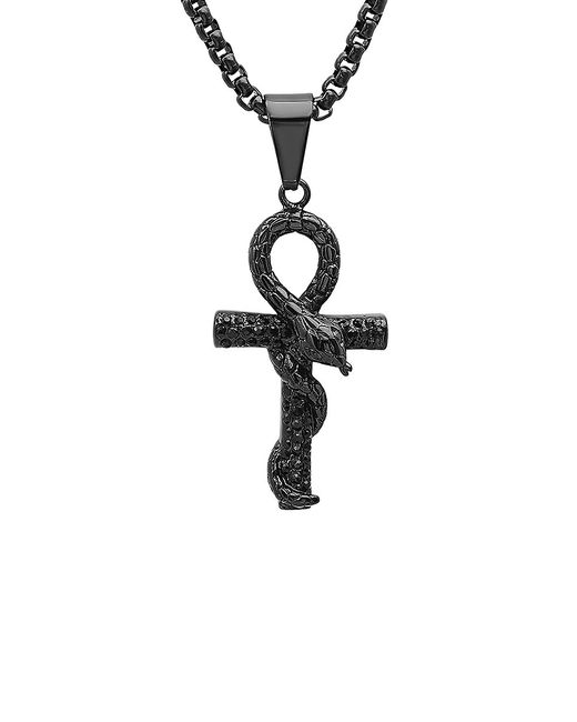 Anthony Jacobs Stainless Steel Snake Cross Pendant Necklace