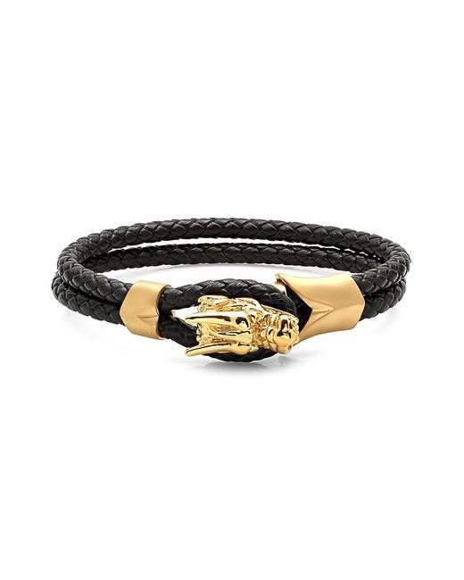 Anthony Jacobs 18K Goldplated Stainless Steel Braided Leather Dragon Head Bracelet