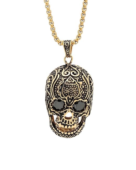 Anthony Jacobs 18K Goldplated Stainless Steel Simulated Diamond Skull Pendant Necklace