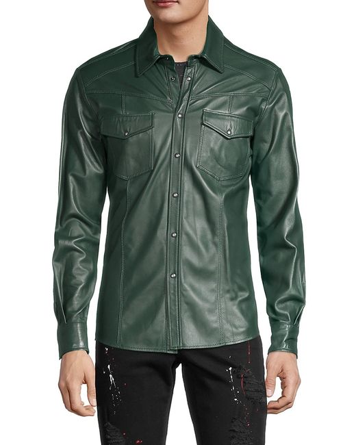 Ron Tomson Snap-Front Leather Shirt