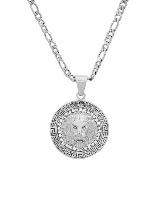 Anthony Jacobs Stainless Steel Simulated Diamond Regal Lion Head Pendant Necklace