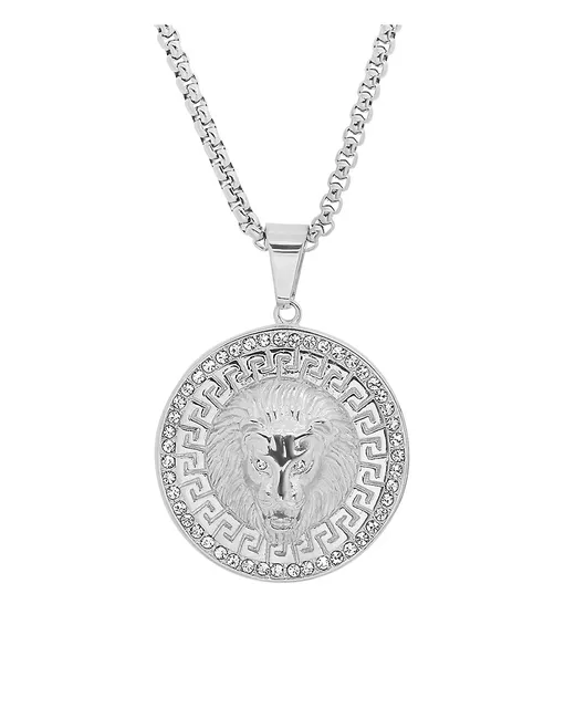 Anthony Jacobs Stainless Steel Simulated Diamond Round Lion Head Pendant Necklace