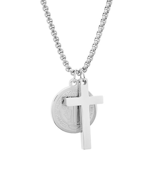 Anthony Jacobs Stainless Steel Cross Symbol Pendant Necklace