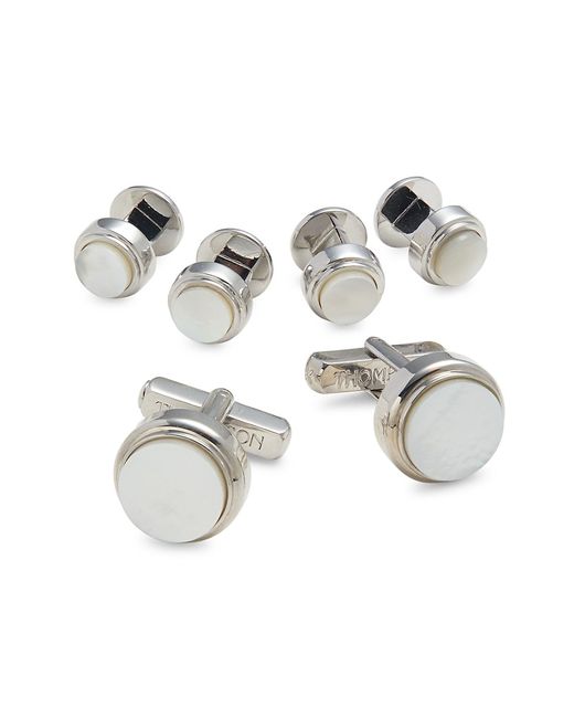 Thompson of London 3-Pair Rhodium-Plated Mother-Of-Pearl Cufflinks Set