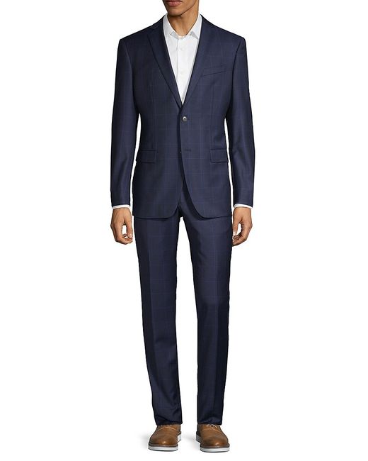 John Varvatos Star USA . Slim-Fit Windowpane Plaid Wool-Blend Suit