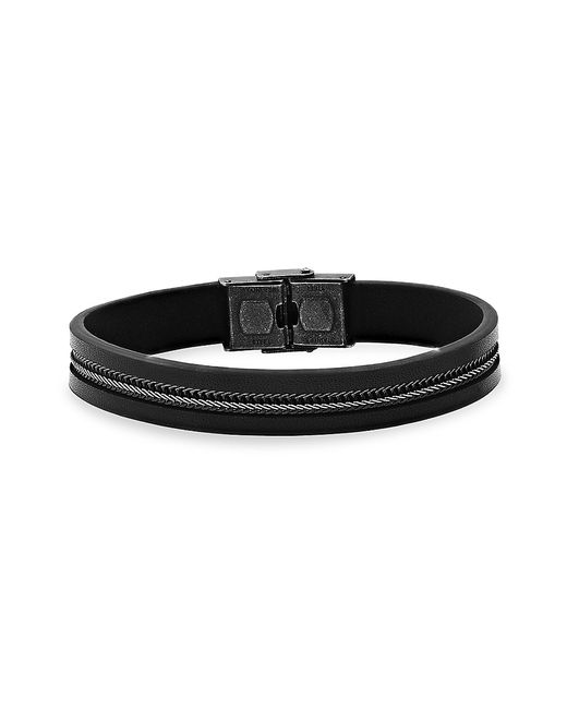 Anthony Jacobs Leather Stainless Steel Bracelet