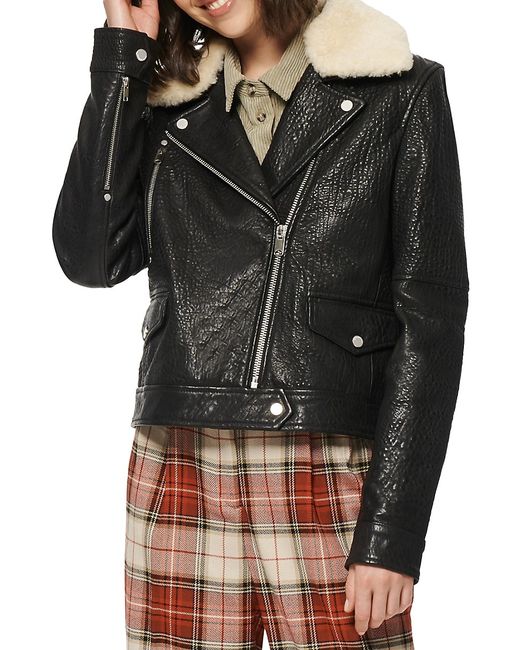 MARC NEW YORK by ANDREW MARC Shearling-Trim Leather Moto Jacket