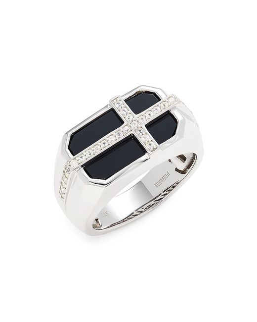 Effy Sterling Sapphire Onyx Cross Ring