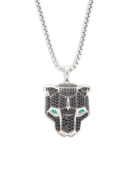 Effy Sterling Silver Emerald Spinel Leopard Pendant Necklace