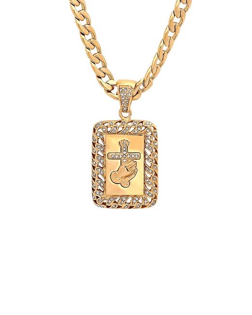Anthony Jacobs 18K Goldplated Stainless Steel Simulated Diamond Prayer Hands Cross Pendant