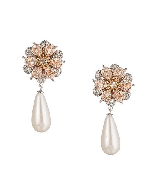 Eye Candy LA Luxe Collection 18K Goldplated 8MM Shell Pearl Cubic Zirconia Drop Earrings
