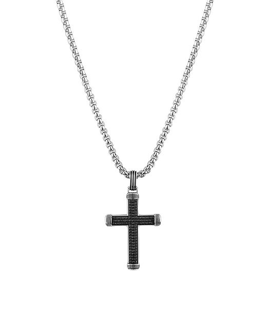 Esquire Men's Jewelry Stainless Steel Sapphire Textured Cross Pendant Necklace