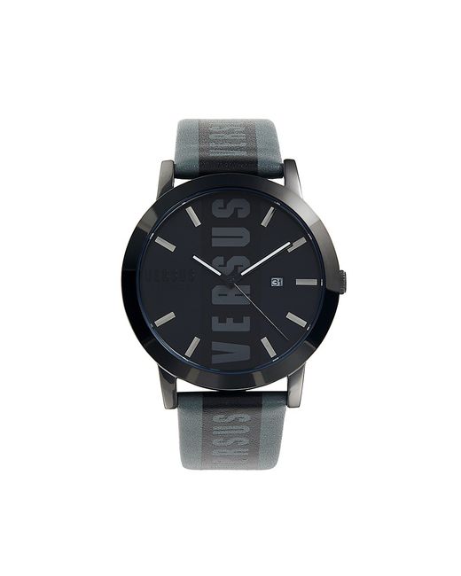 Versus Stainless Steel Leather Strap Watch