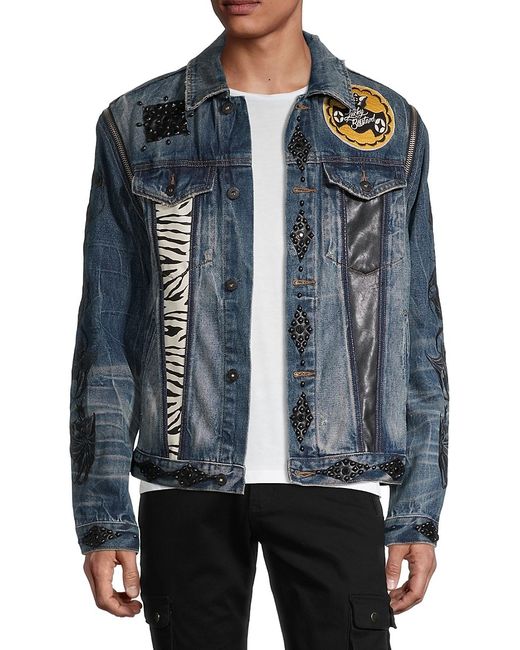 Cult Of Individuality Graphic Studded Zip-Off Sleeve Denim Jacket
