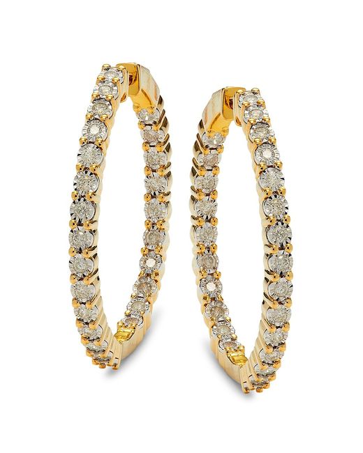 Effy ENY Goldplated Sterling Diamond Hoop Earrings