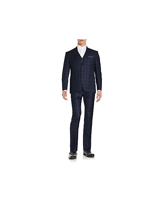 Tallia Three-Piece Wool Windowpane Suit