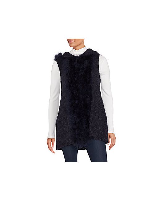 Saks Fifth Avenue Marabou Fur Trim Hooded Vest