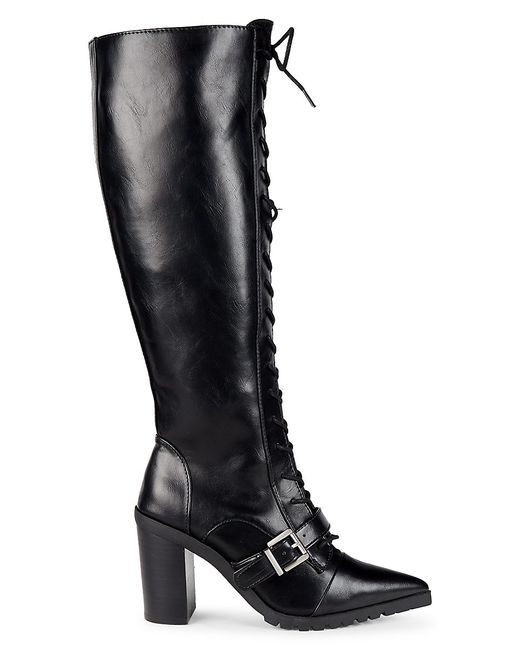Charles David Dysfunctional Leather Stacked Heel Knee-High Boots