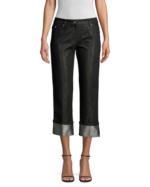 Michael Kors Monogram Cuffed Shimmer Straight-Leg Crop Jeans