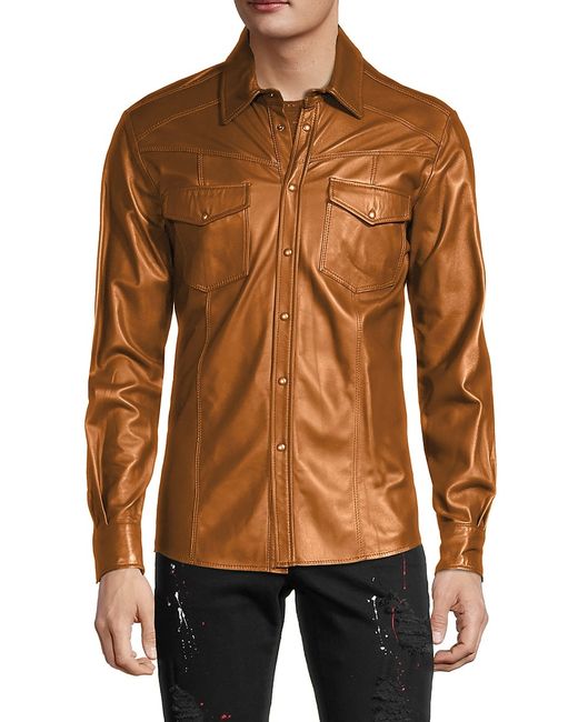 Ron Tomson Snap-Front Leather Shirt