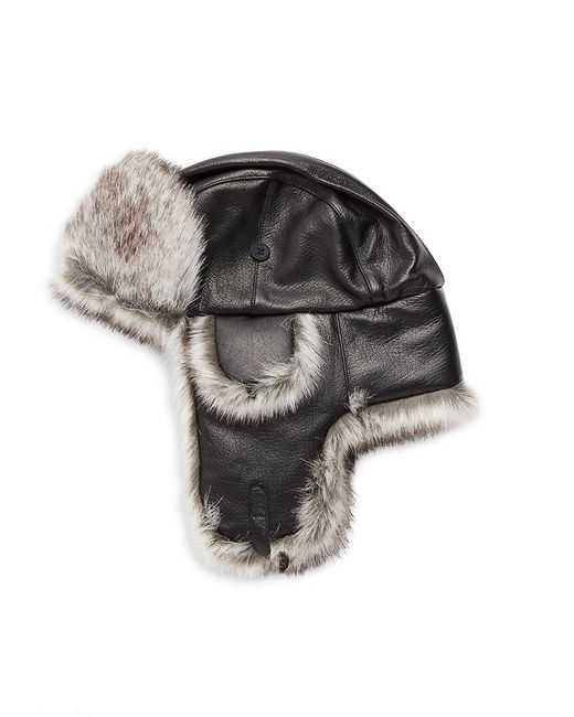 Surell Faux Fur-Trim Leather Trapper Hat
