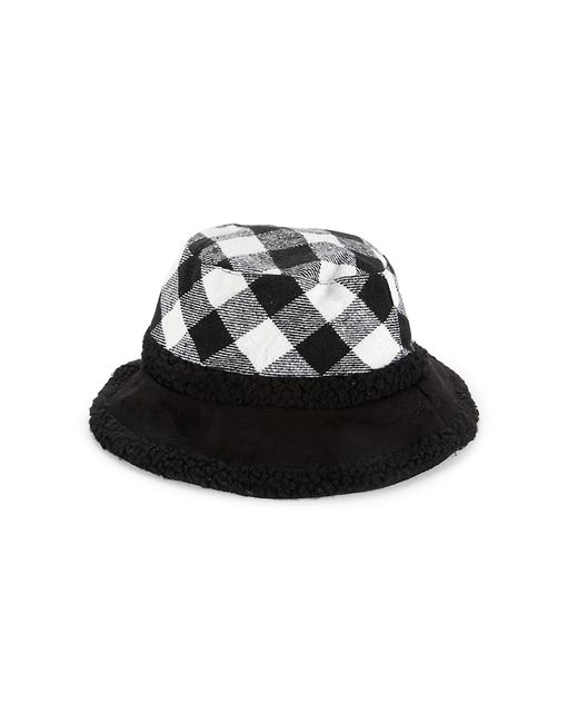 Badgley Mischka Checked Faux Fur-Trim Bucket Hat