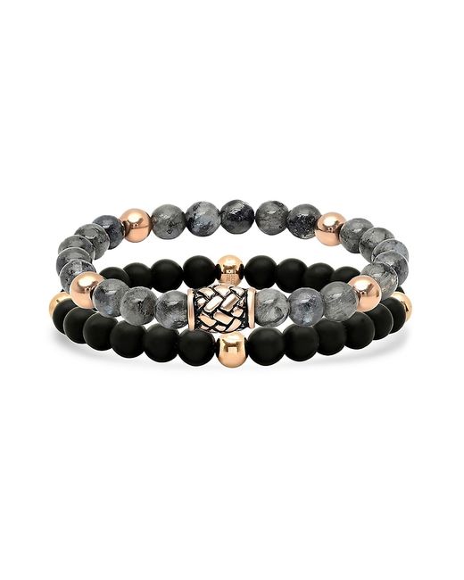 Anthony Jacobs 2-Piece 18K Rose Goldplated Stainless Steel Diluted Hematite Lava Beaded Bracelet Set