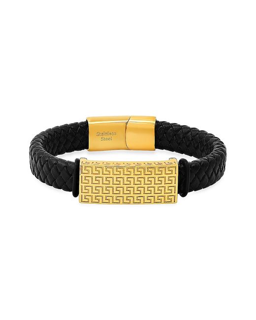 Anthony Jacobs 18K Goldplated Stainless Steel Leather ID Bracelet