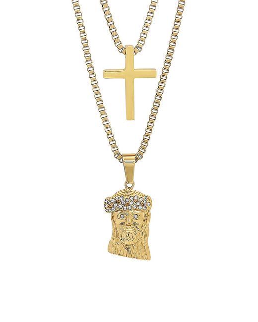 Anthony Jacobs 18K Goldplated Stainless Steel Simulated Diamond Cross Jesus Layered Necklace