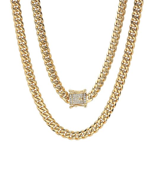 Anthony Jacobs 18K Plated Stainless Steel Simulated Diamond Miami Cuban Chain Necklace