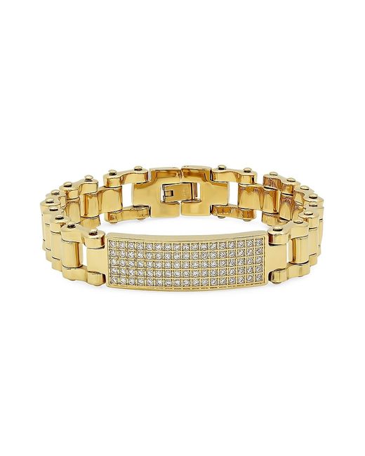 Anthony Jacobs 18K Plated Stainless Steel Cubic Zirconia ID Bracelet