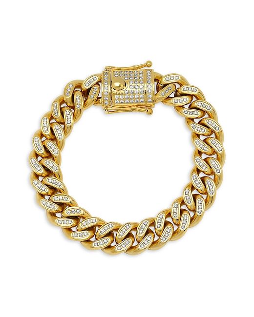 Anthony Jacobs 18K Plated Stainless Steel Cubic Zirconia Cuban Link Chain Bracelet