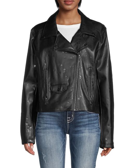 Dkny Star Embossed Faux Leather Moto Jacket