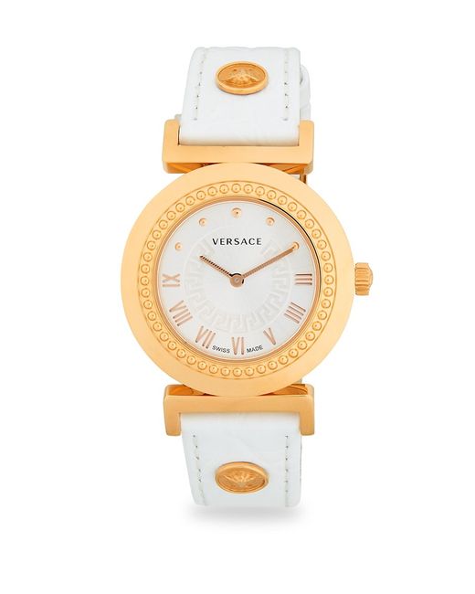 Versace Analog Stainless Steel Leather-Strap Watch