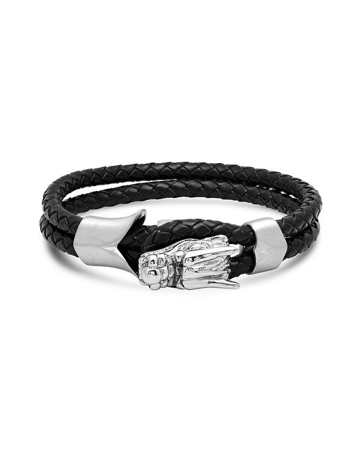 Anthony Jacobs Stainless Steel Leather Dragon Head Braided Bracelet