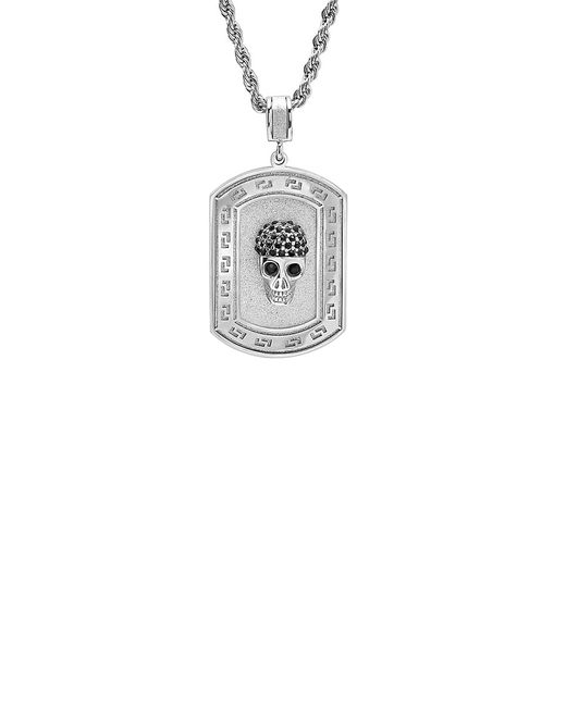Anthony Jacobs Stainless Steel Simulated Diamond Skull Dog Tag Pendant Necklace