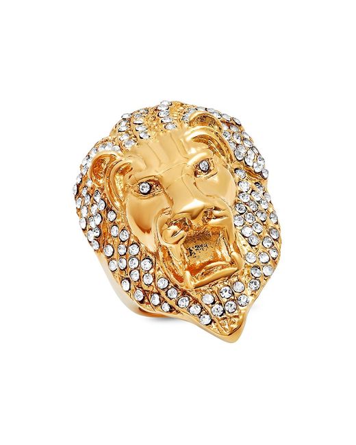 Anthony Jacobs Stainless Steel Simulated Diamond Lion Head Ring