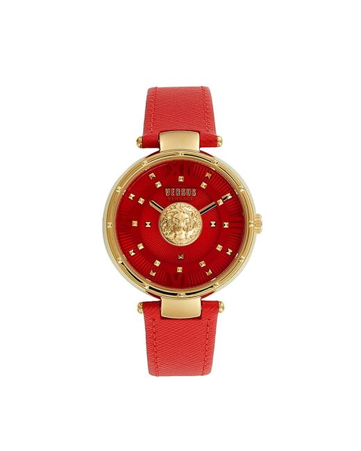 Versus 38MM Goldtone IP Stainless Steel Studded Leather Strap Watch