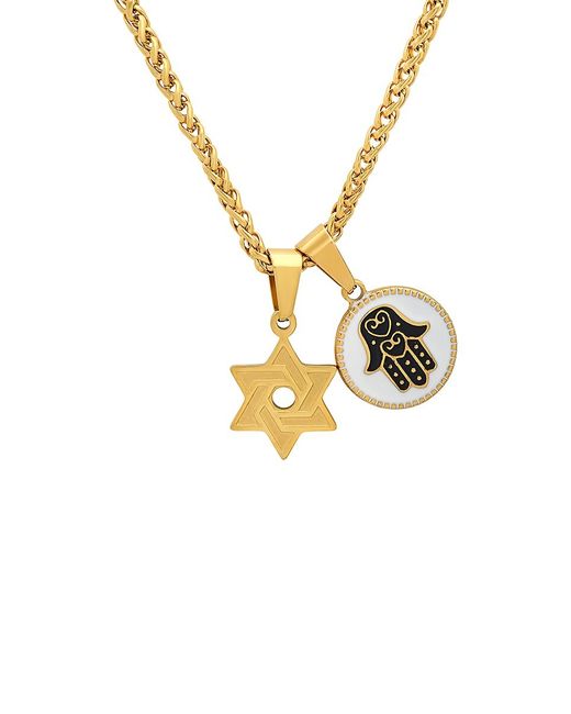 Anthony Jacobs 18K Goldplated Stainless Steel Enamel Star Of David Hamsa Round Pendant Necklace