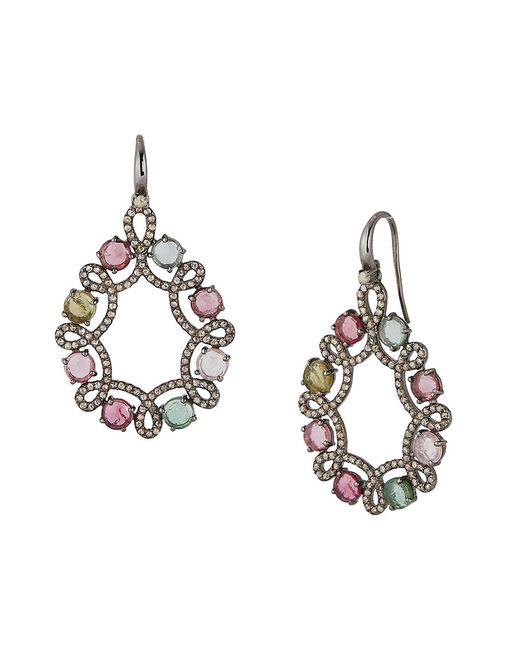 Banji Jewelry Sterling Multi Tourmaline Diamond Drop Earrings