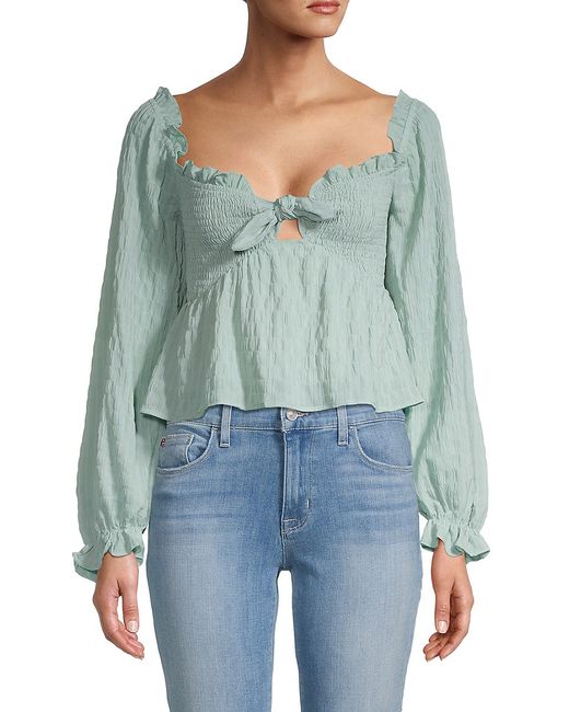 Lush Smocked Tie-Cutout Crinkle Peasant Cropped Top