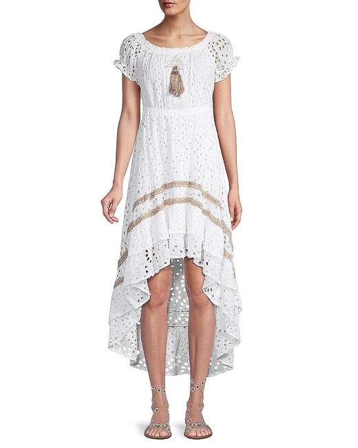 Ranee's Eyelet-Embroidered Ruffle High-Low Dress