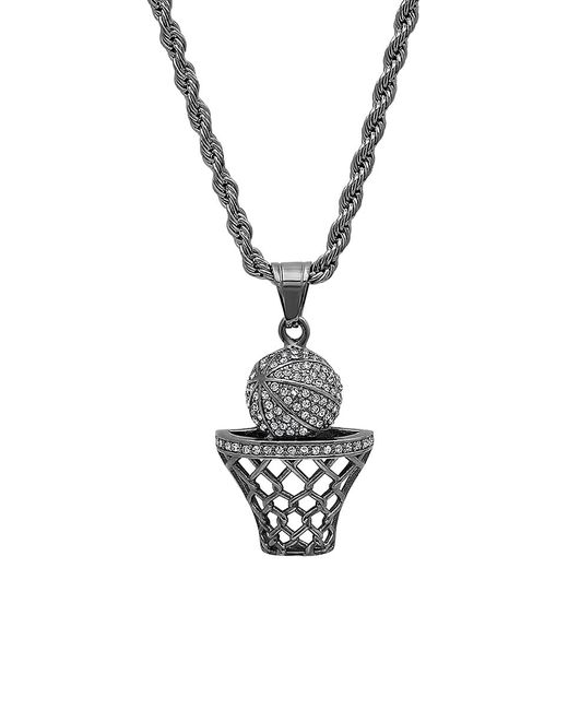 Anthony Jacobs Stainless Steel Simulated Diamond Basketball and Hoop Pendant Necklace