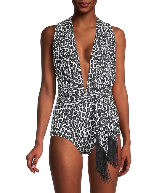 Michael Kors Collection Animal-Print Belted One-Piece Swimsuit