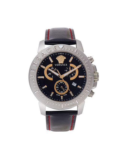 Versace 45MM Stainless Steel Leather Strap Chronograph Watch