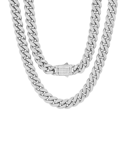 Anthony Jacobs Stainless Steel Simulated Diamond Cuban Link Chain Necklace